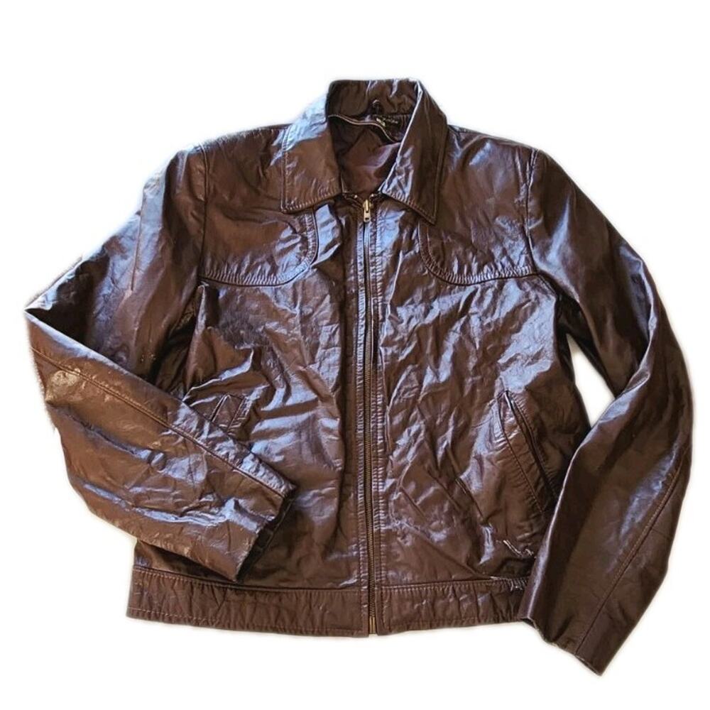 Vintage 70’s Structured Leather Jacket Size 42 Brown Made In Argentina